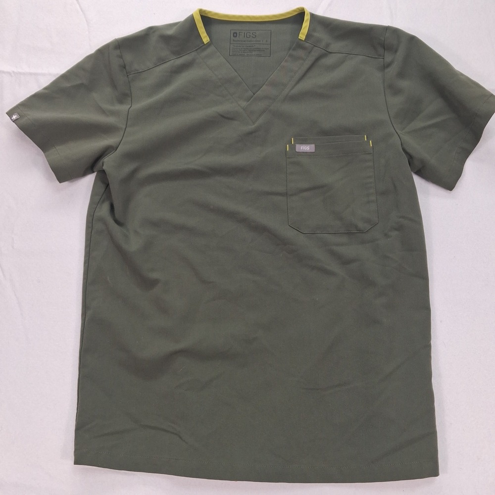 FIGS Scrub Top Mens Small Leon Olive Green V-Neck Technical Collection EUC
